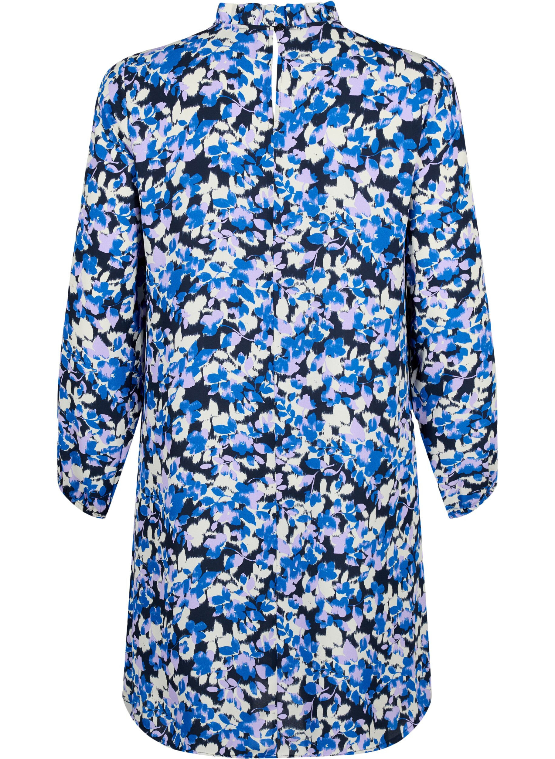 Zizzi FLASH &ndash; Lang&auml;rmeliges Kleid mit Blumendruck, Blue Purple Flower, Packshot image number 1