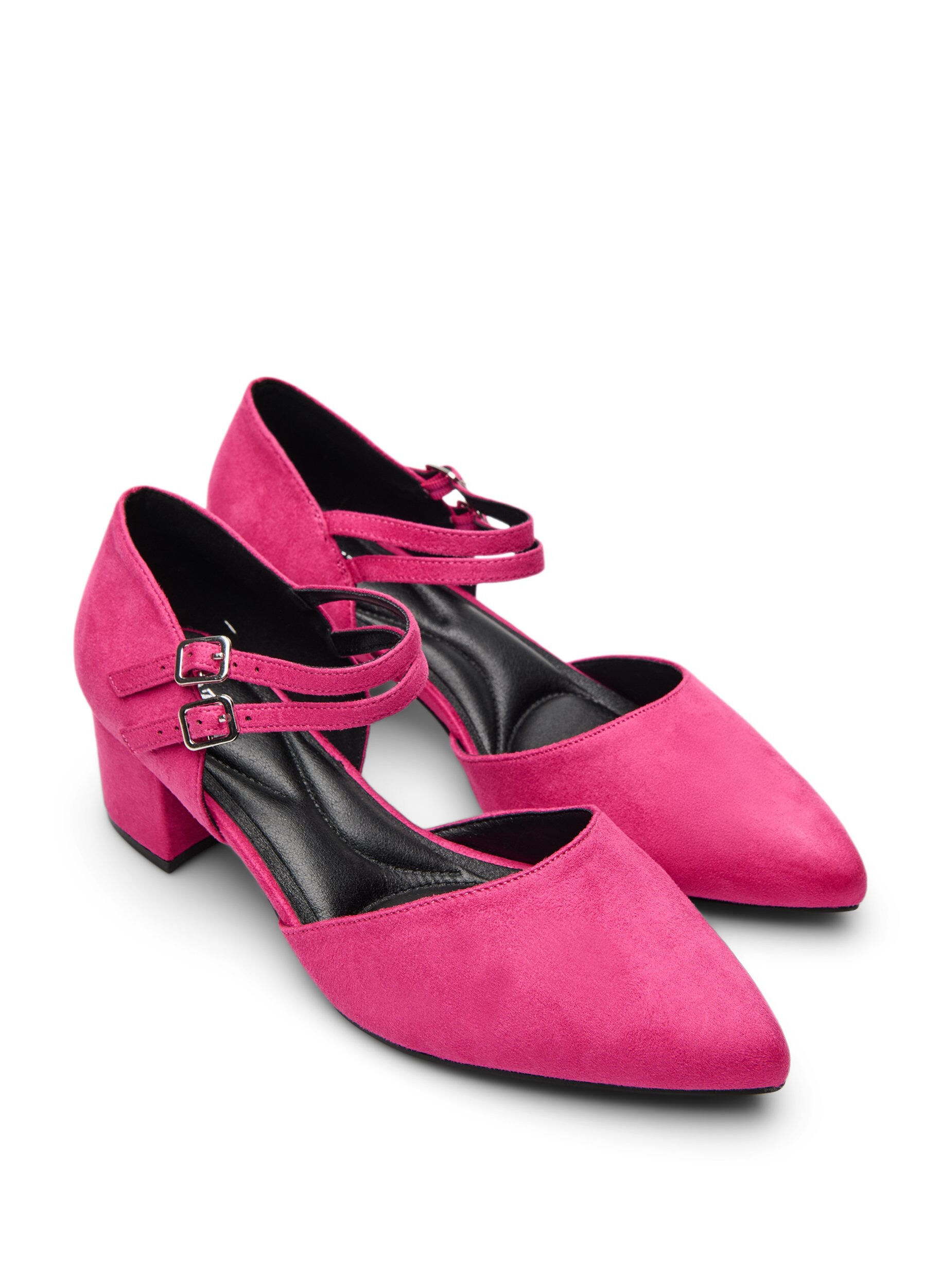 Zizzi Pumps mit doppelten Riemen, Pink, Packshot image number 1