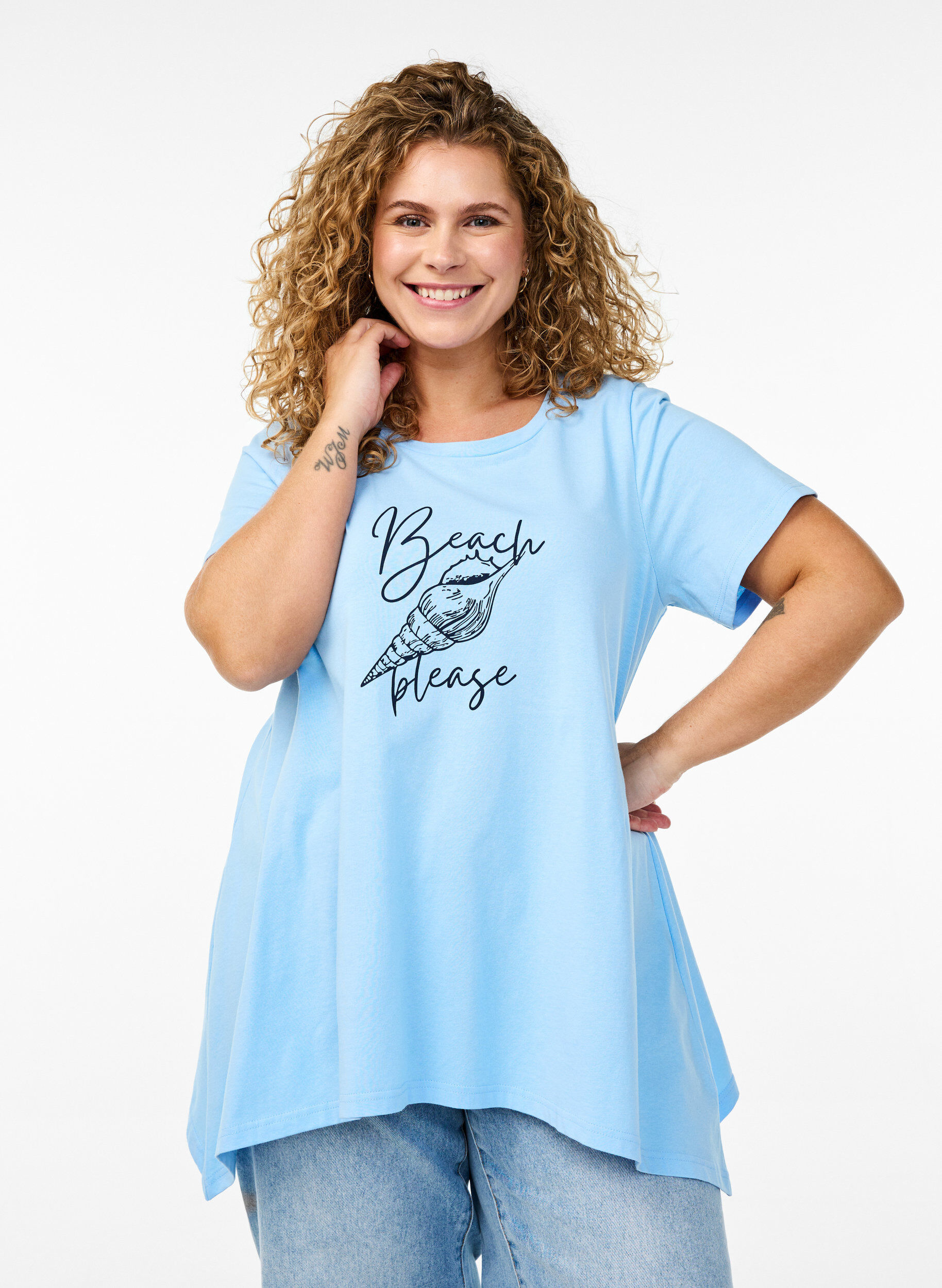 ZizziT-Shirt mit Rundhalsausschnitt und A-Linie, Blau, Model image number 0