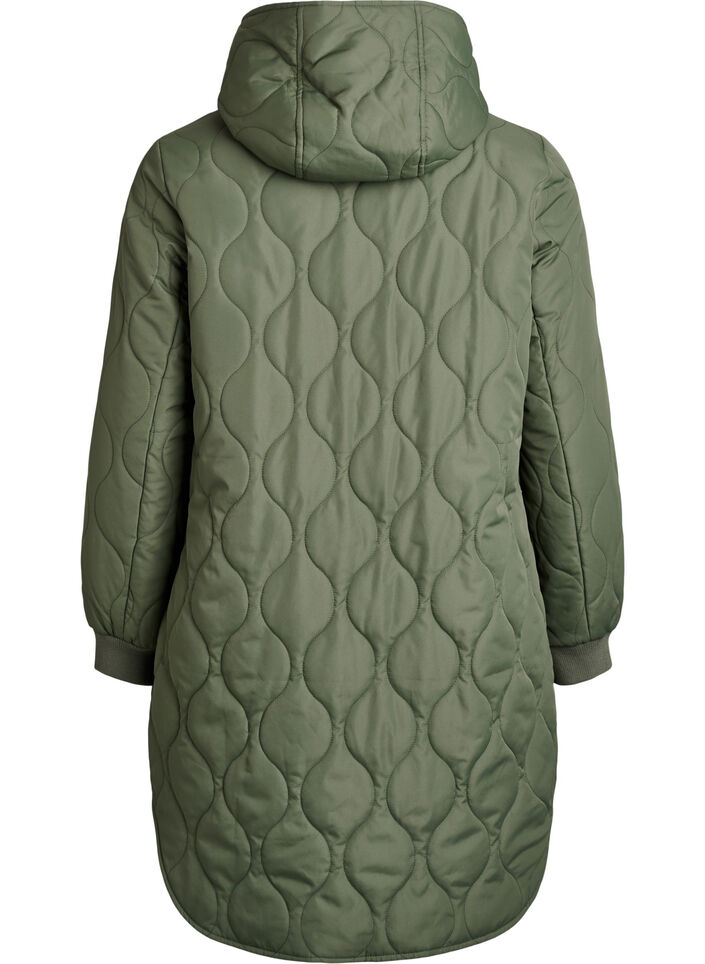 Mittellange Steppjacke mit Kapuze, Gr&uuml;n, Packshot image number 1