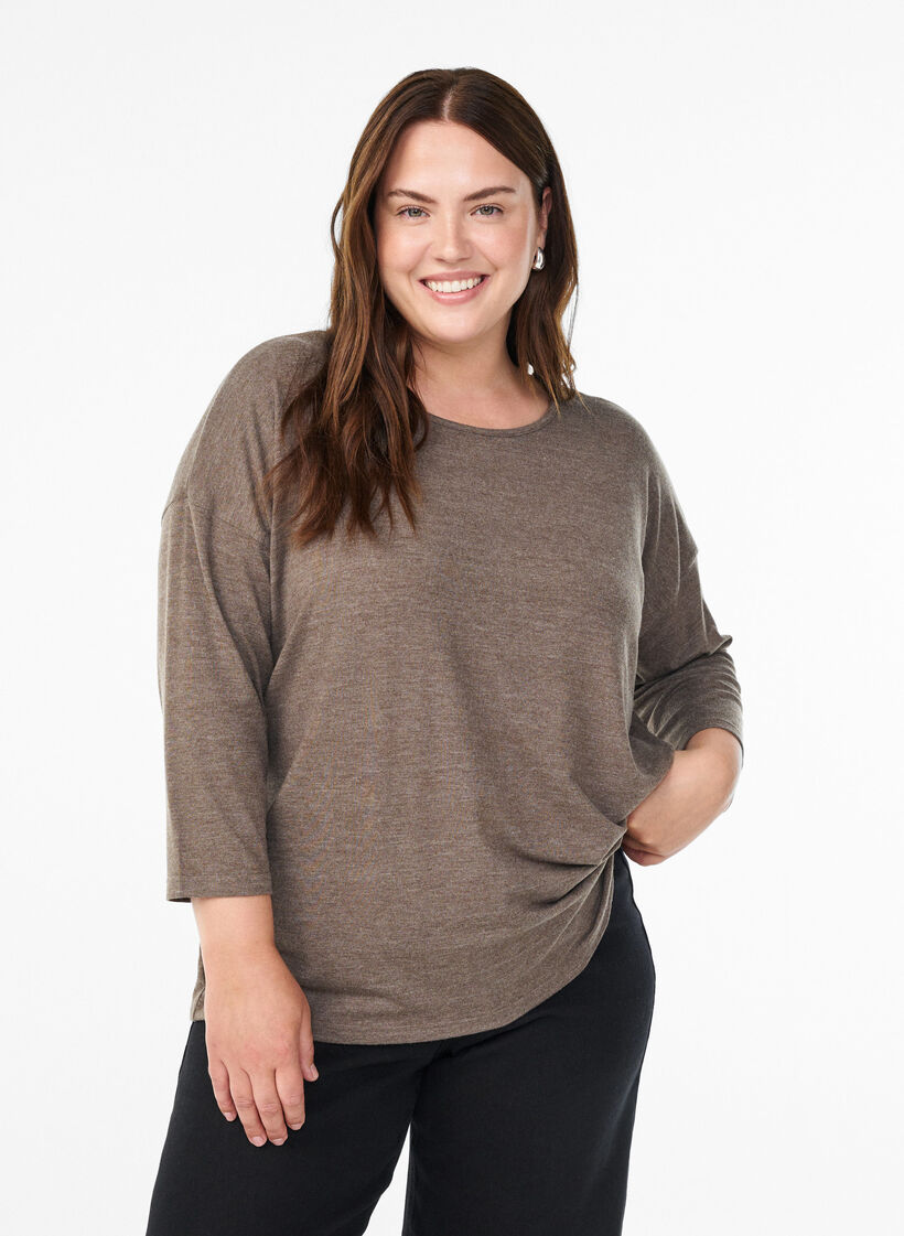 Bluse aus Jersey mit 3/4-&Auml;rmeln, Braun, Model image number 0