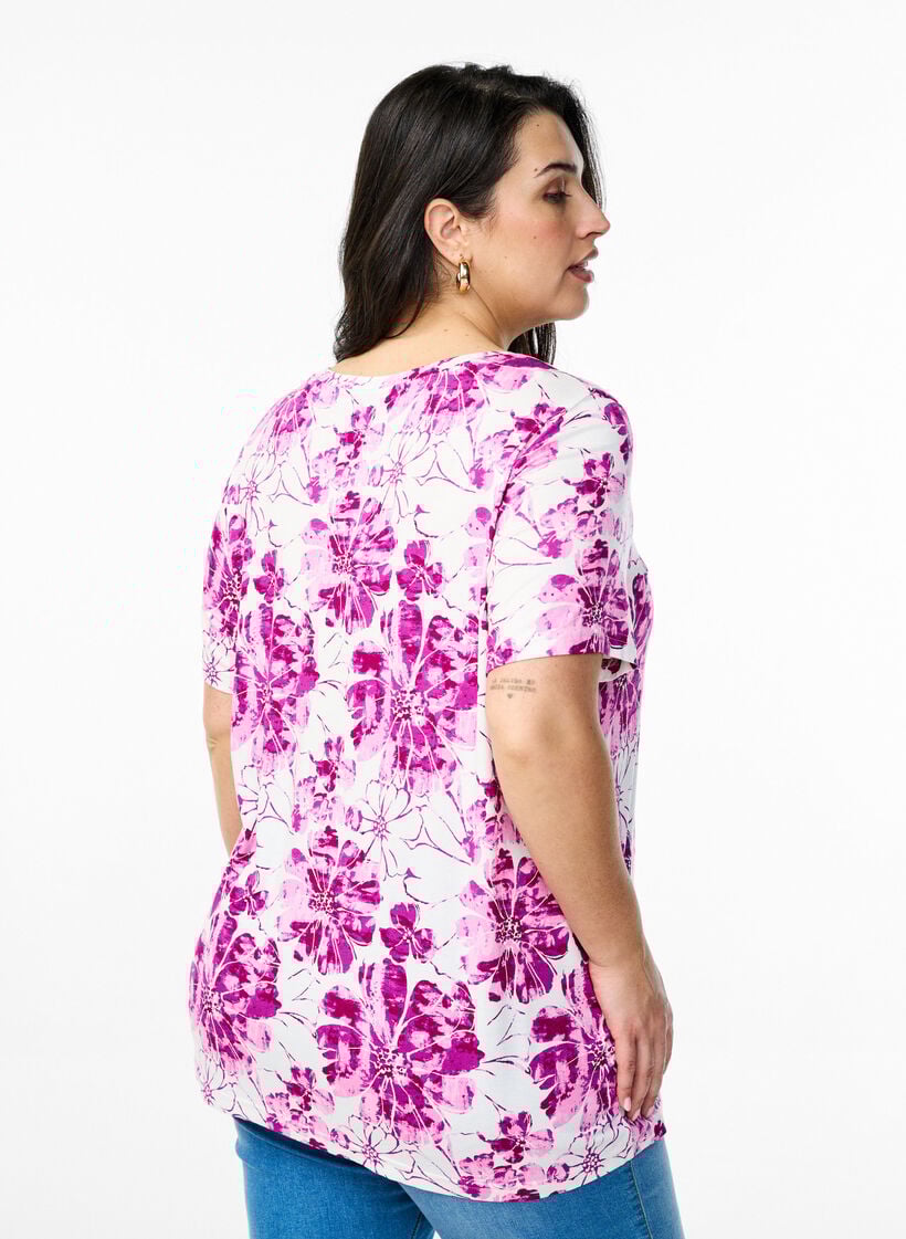 T-Shirt mit floralem Print, Pink, Model image number 2