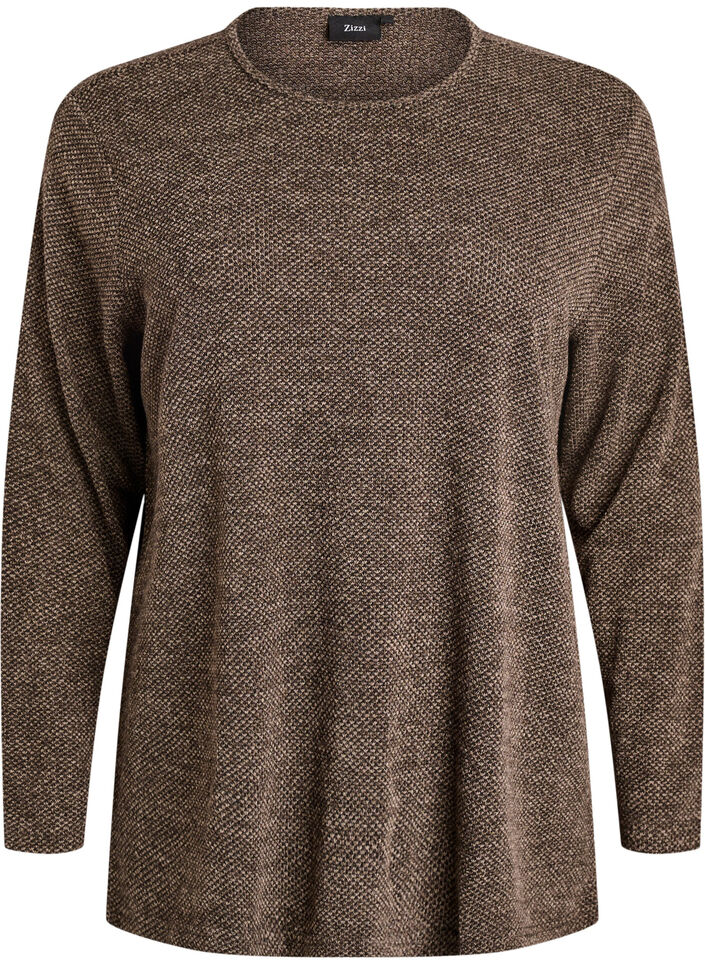 Langärmelige Bluse mit Struktur, Braun, Packshot image number 0