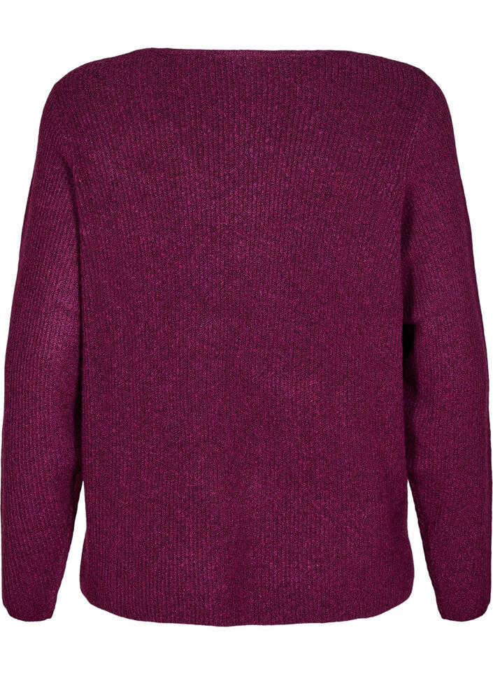 Strickbluse mit V-Ausschnitt und langen Ärmeln, Potent P. Black Mel., Packshot image number 1