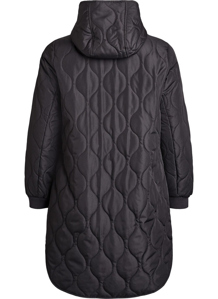 Mittellange Steppjacke mit Kapuze, Schwarz, Packshot image number 1
