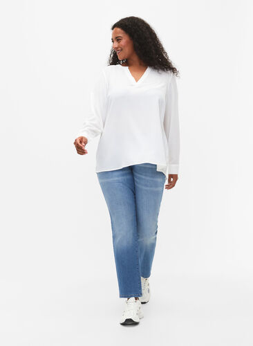 Langärmelige Bluse mit Spitzendetail , Bright White, Model image number 2