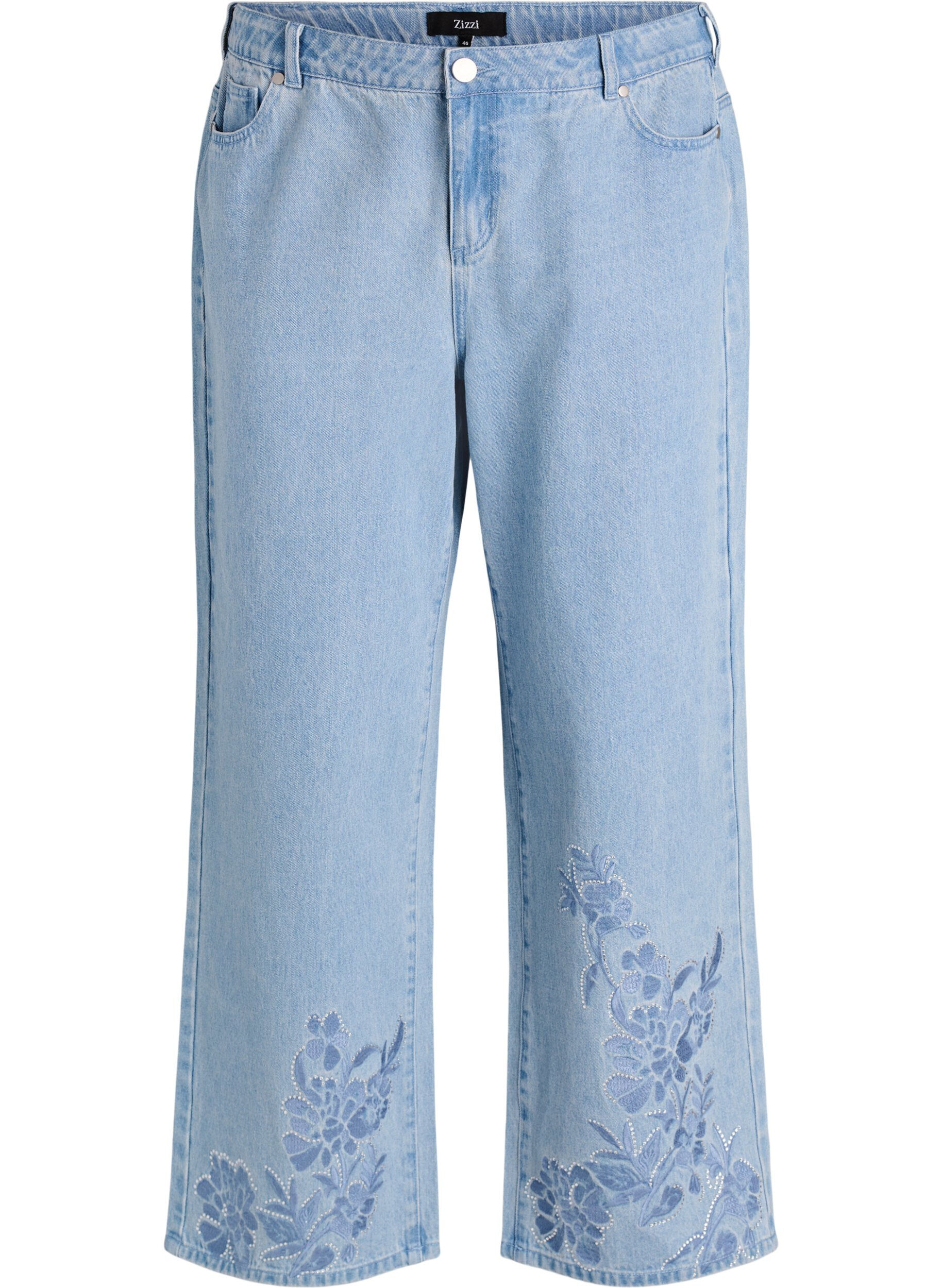 Zizzi Myra Jeans mit weiter Passform und Blumendetails, Blau, Packshot image number 0