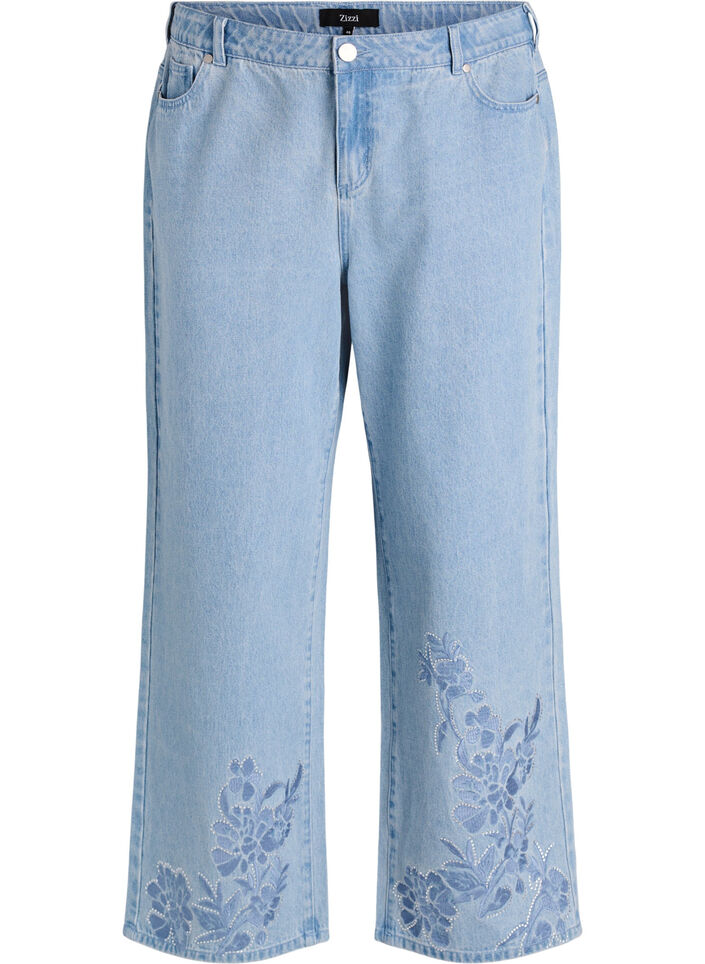 Myra Jeans mit weiter Passform und Blumendetails, Blau, Packshot image number 0