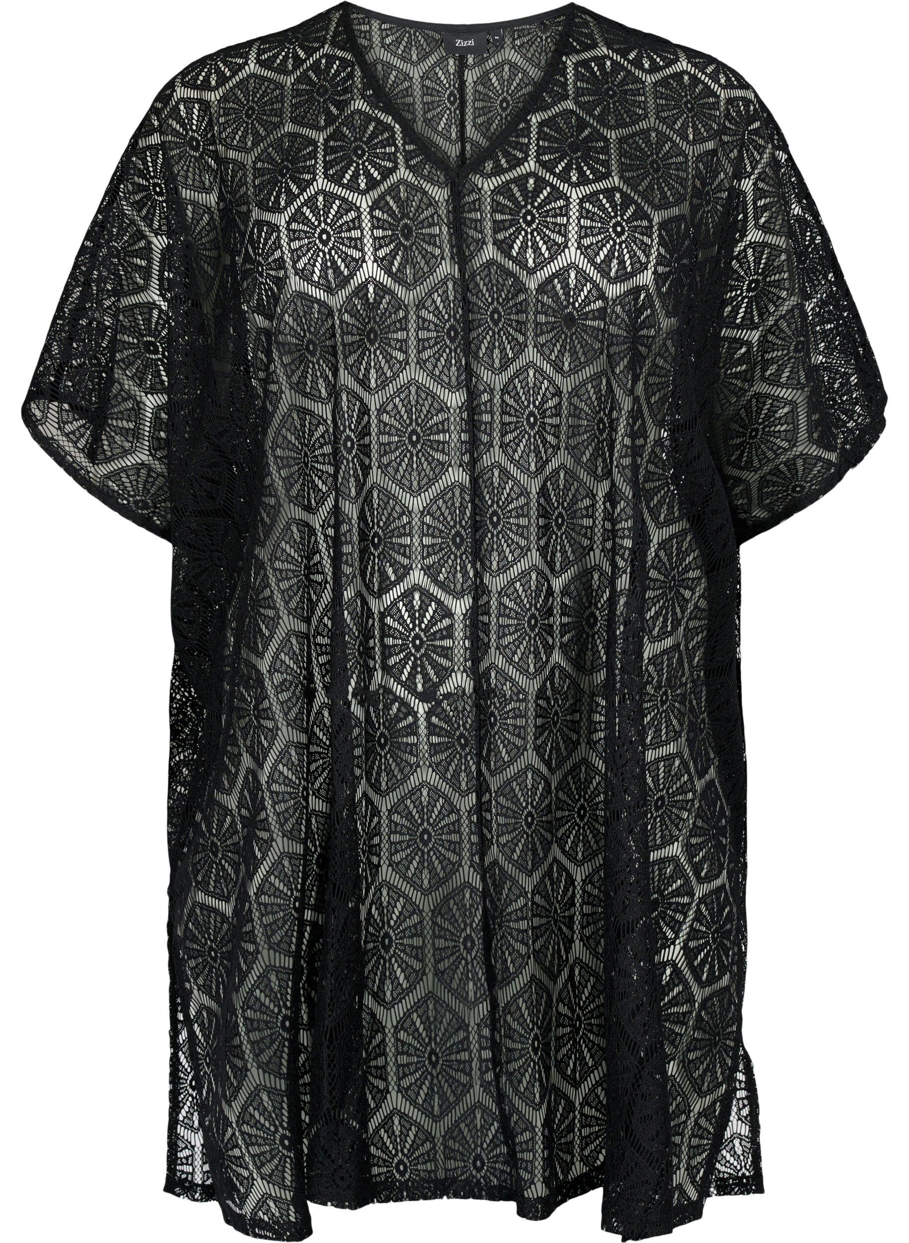 Zizzi Kaftan-Strandkleid mit Lochmuster, Black, Packshot image number 0