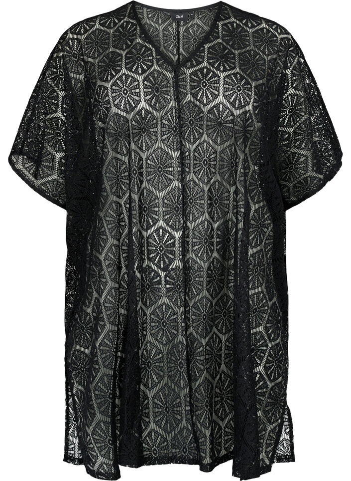 Kaftan-Strandkleid mit Lochmuster, Black, Packshot image number 0