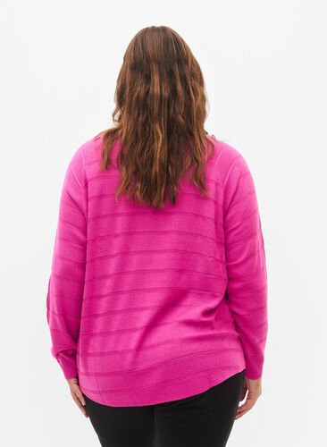 Gestrickte Bluse mit ton-auf-Ton Streifen, Rose Violet, Model image number 1