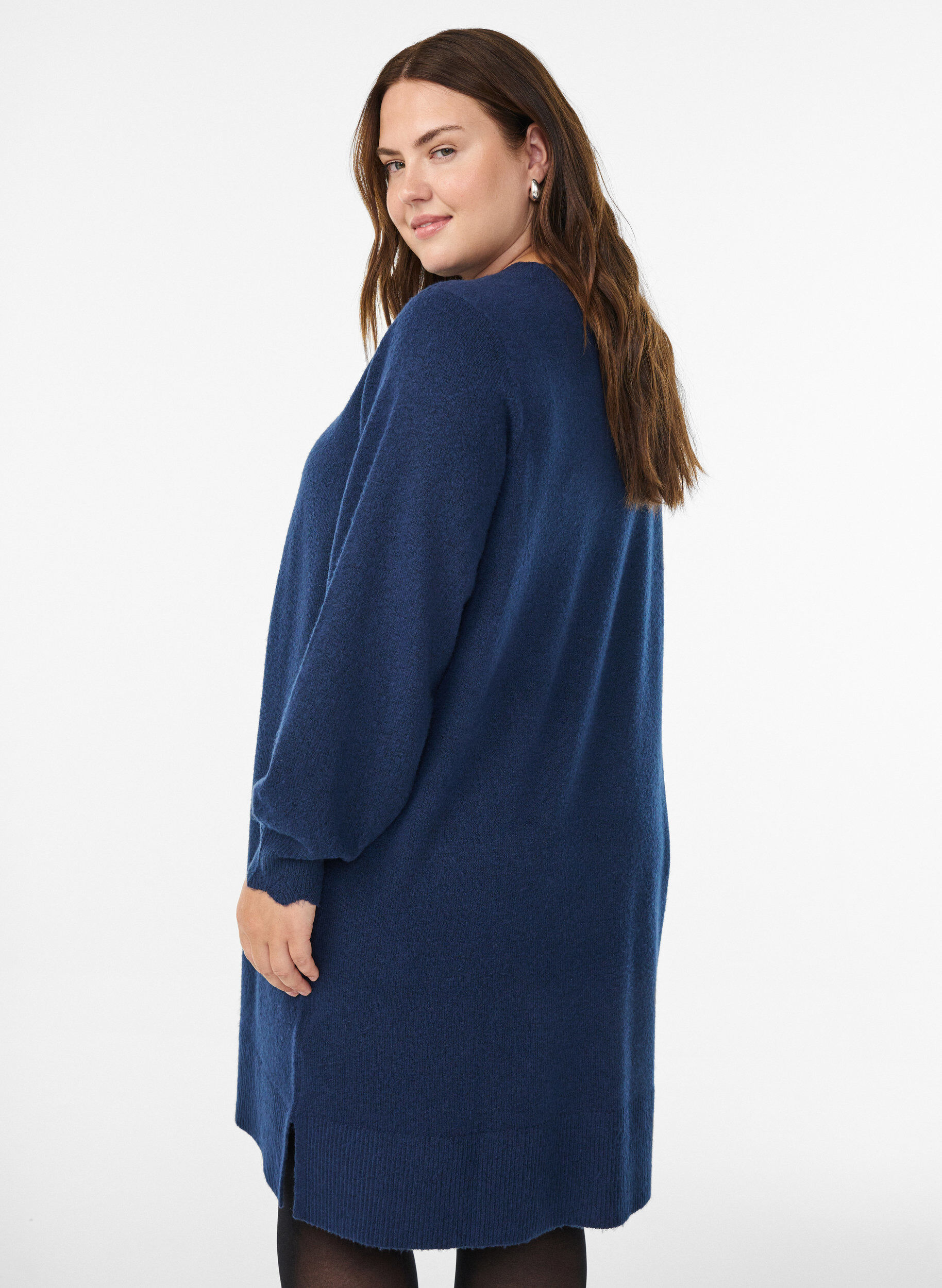 ZizziGestricktes Minikleid mit gewelltem Saum und Schlitzen, Blau, Model image number 2