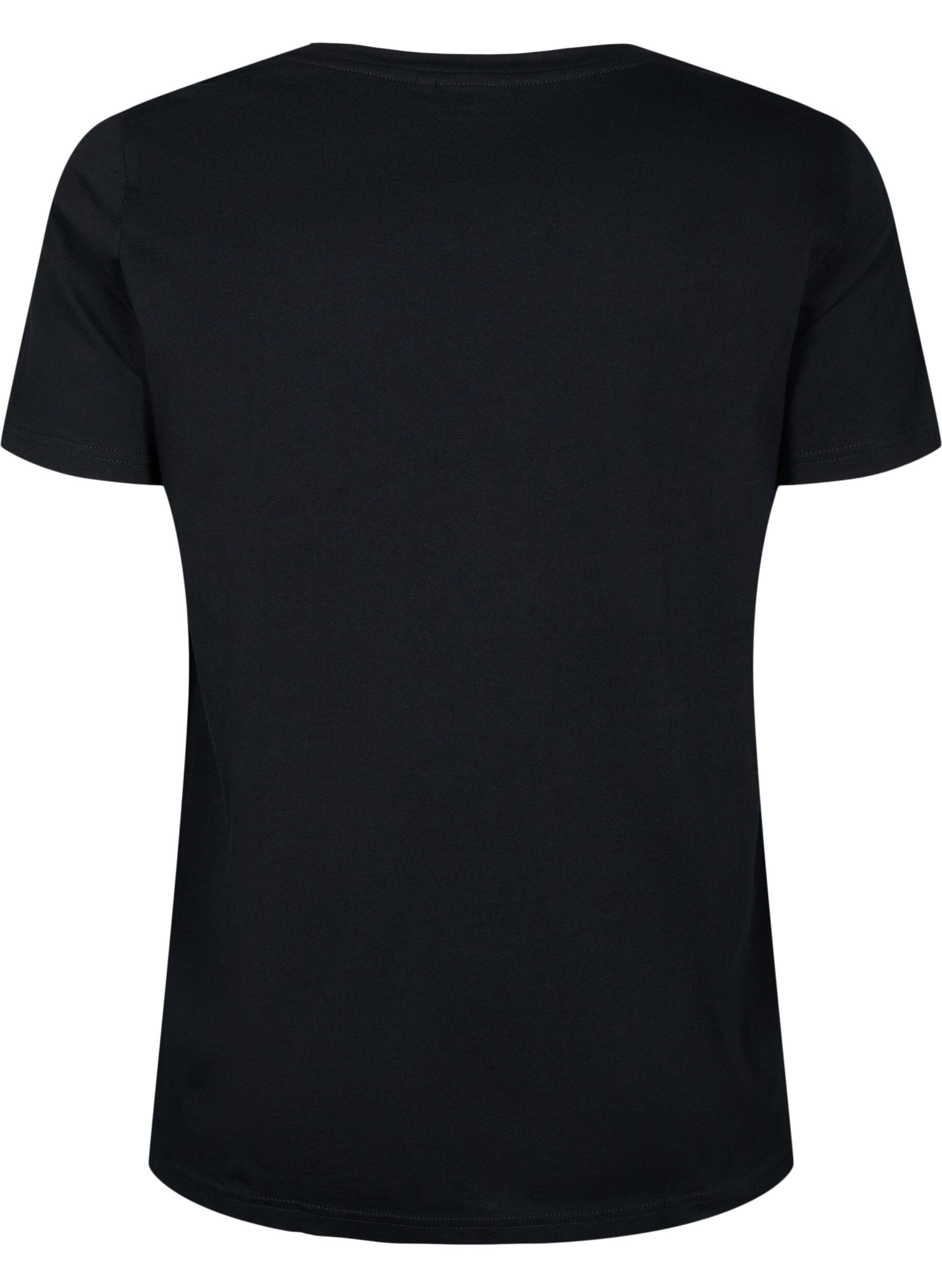Zizzi Baumwoll-T-Shirt mit Pailletten, Black W. Face, Packshot image number 1