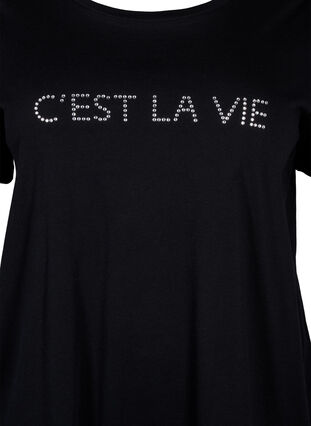 T-Shirt mit Text-Motiv, Black W. Rhinestones, Packshot image number 2