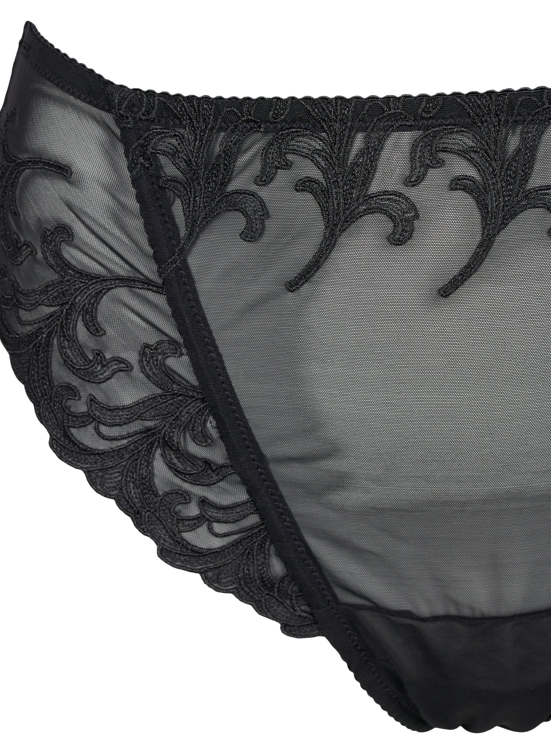 Zizzi Mesh-Tanga mit Stickereidetails, Schwarz, Packshot image number 2