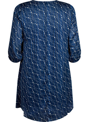 Bedrucktes Kleid mit V-Ausschnitt und 3/4-Ärmeln, Dress Bl. Swirl AOP, Packshot image number 1
