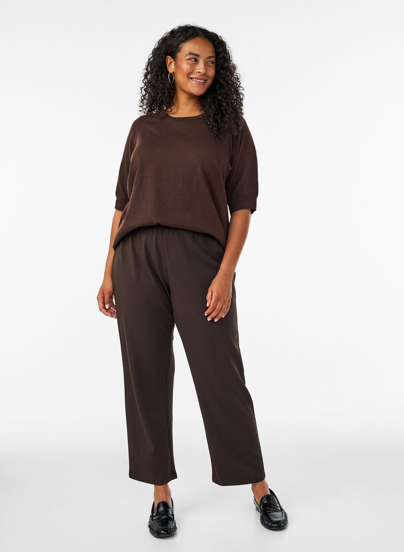 Fein gestrickte Bluse mit kurzen &Auml;rmeln, Braun, Model image number 0