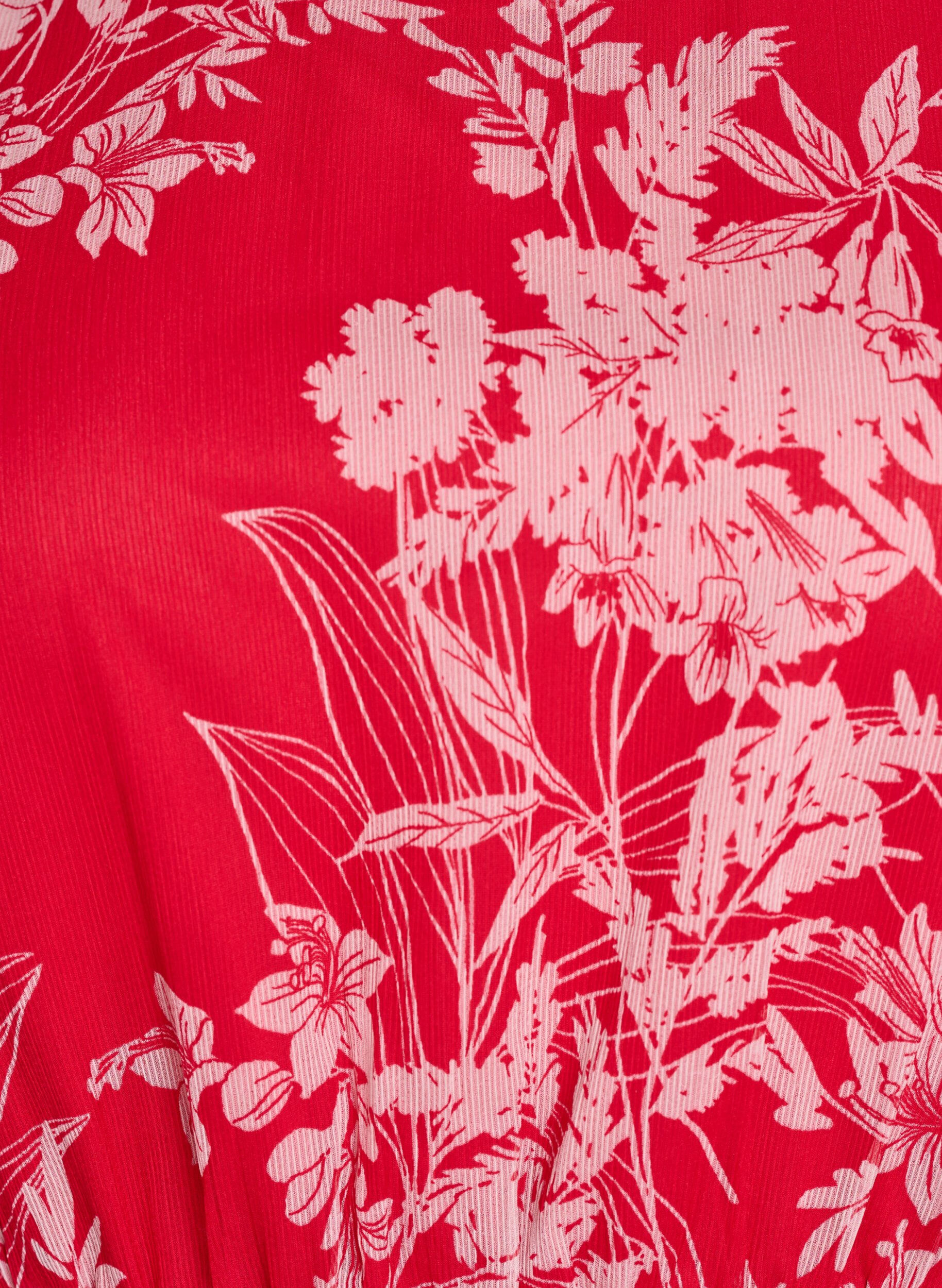 Zizzi Chiffonbluse mit Blumenmuster und elastischer Taille, Rot, Packshot image number 2