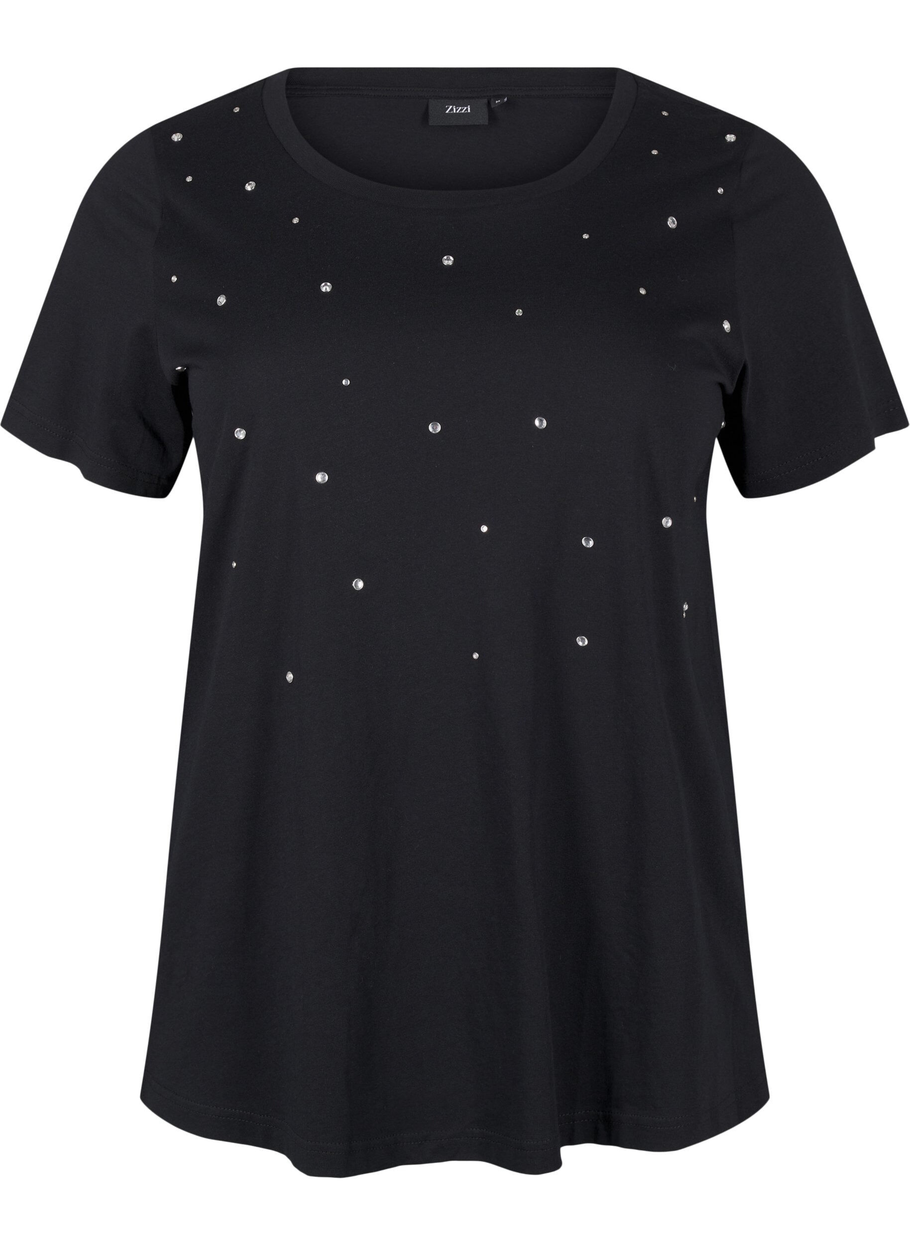 Zizzi Baumwoll-T-Shirt mit Strasssteinen, Black, Packshot image number 0