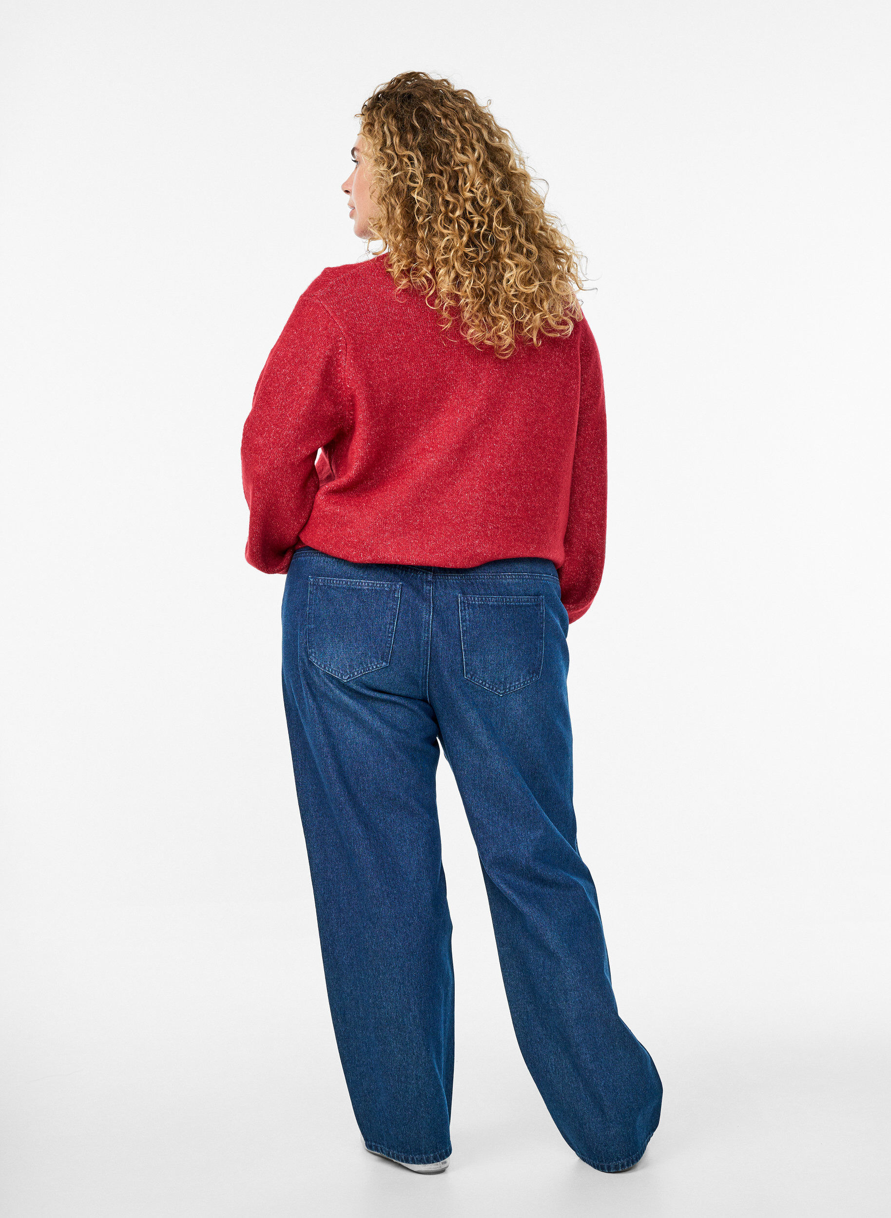 Zizzi High-Waist-Jeans in gerader Passform mit Strasssteinen, Blau, Model image number 1