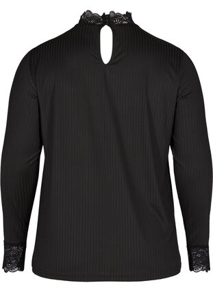 Hochgeschlossene Bluse mit Spitzendetails, Black, Packshot image number 1
