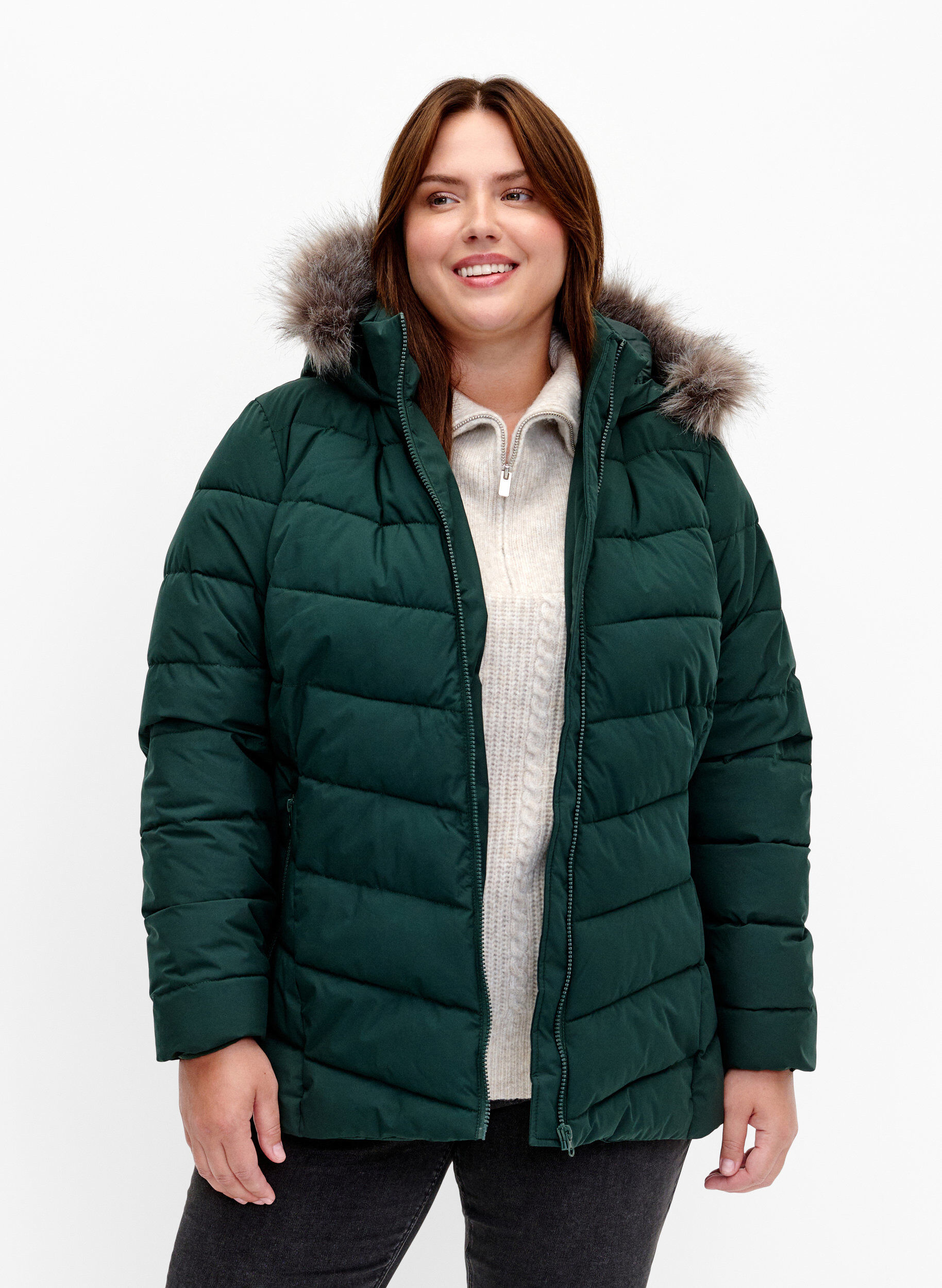 Zizzi Kurze Steppjacke mit Kapuze, Gr&uuml;n, Model image number 0