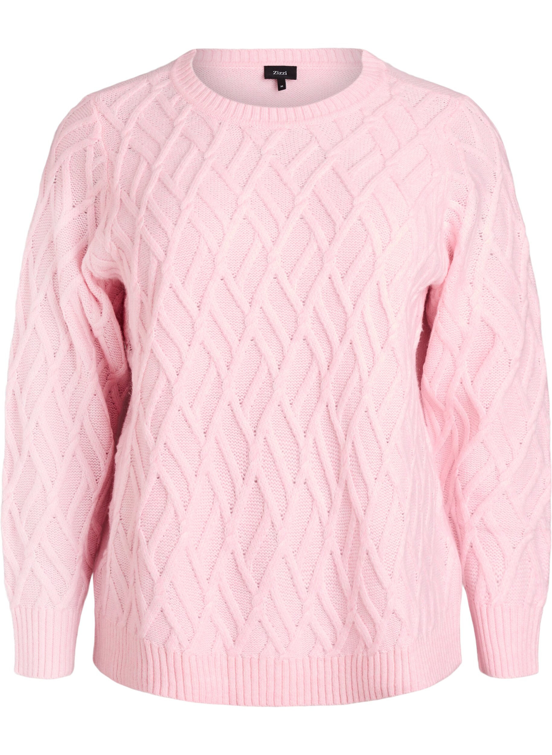 Strickbluse mit Zopfmuster und Rundhalsausschnitt