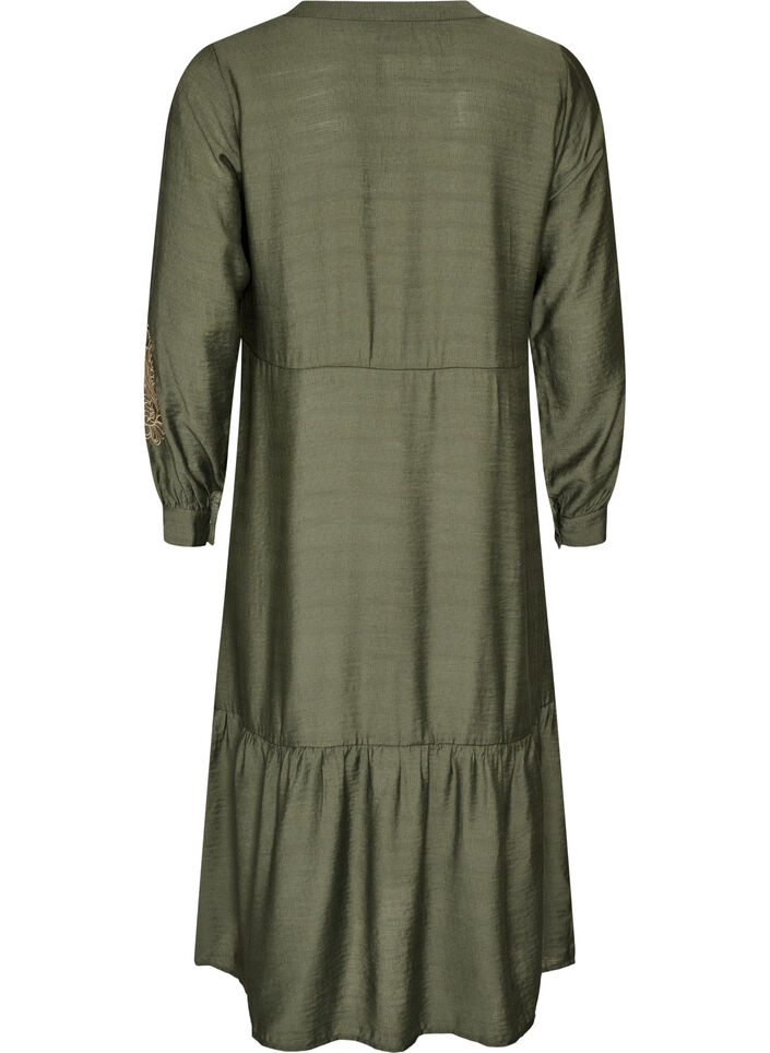Kleid aus Viskose mit Stickerei und Stufenvolants, Gr&uuml;n, Packshot image number 1