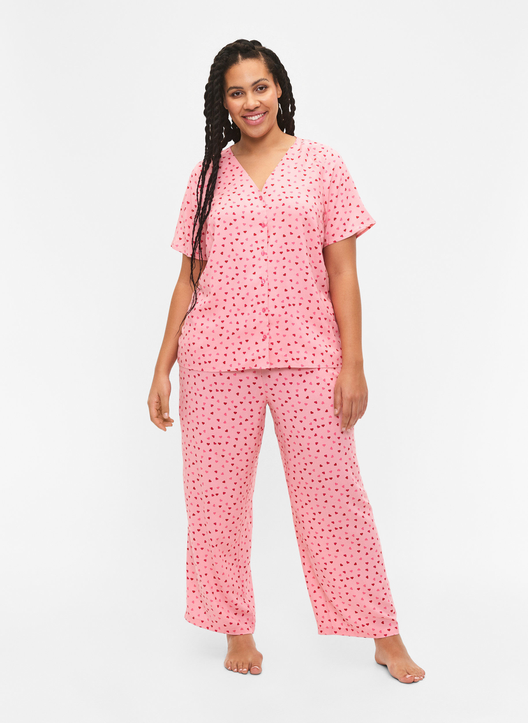 Zizzi Bedrucktes Pyjama-Oberteil aus Viskose, Rot, Model image number 1