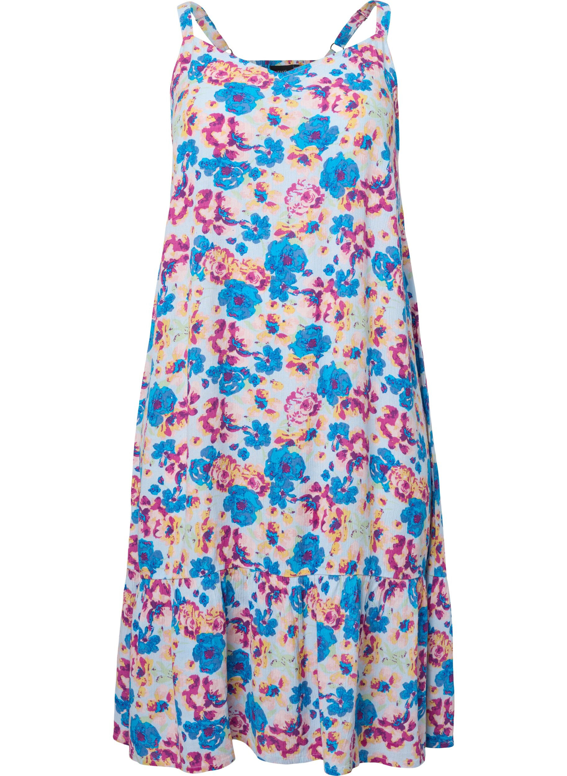 Zizzi Sommerkleid aus Viskose mit Tr&auml;gern, Multi Flower AOP, Packshot image number 0