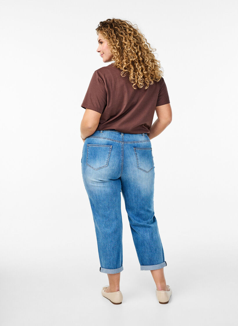 7/8-Jeans mit Umschlag und hoher Taille, Blau, Model image number 1