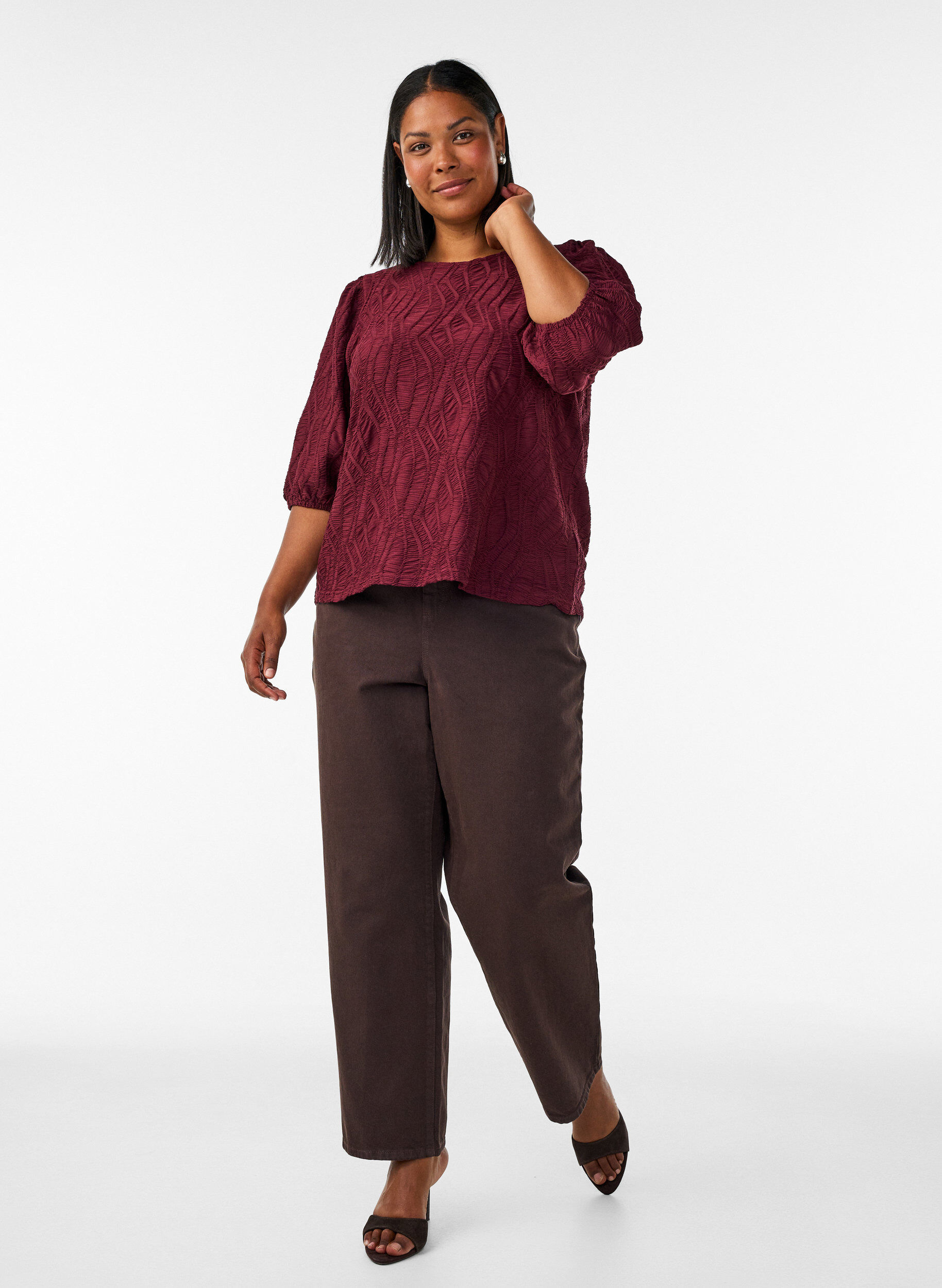 ZizziBluse mit Struktur und 3/4-&Auml;rmeln, Rot, Model image number 1