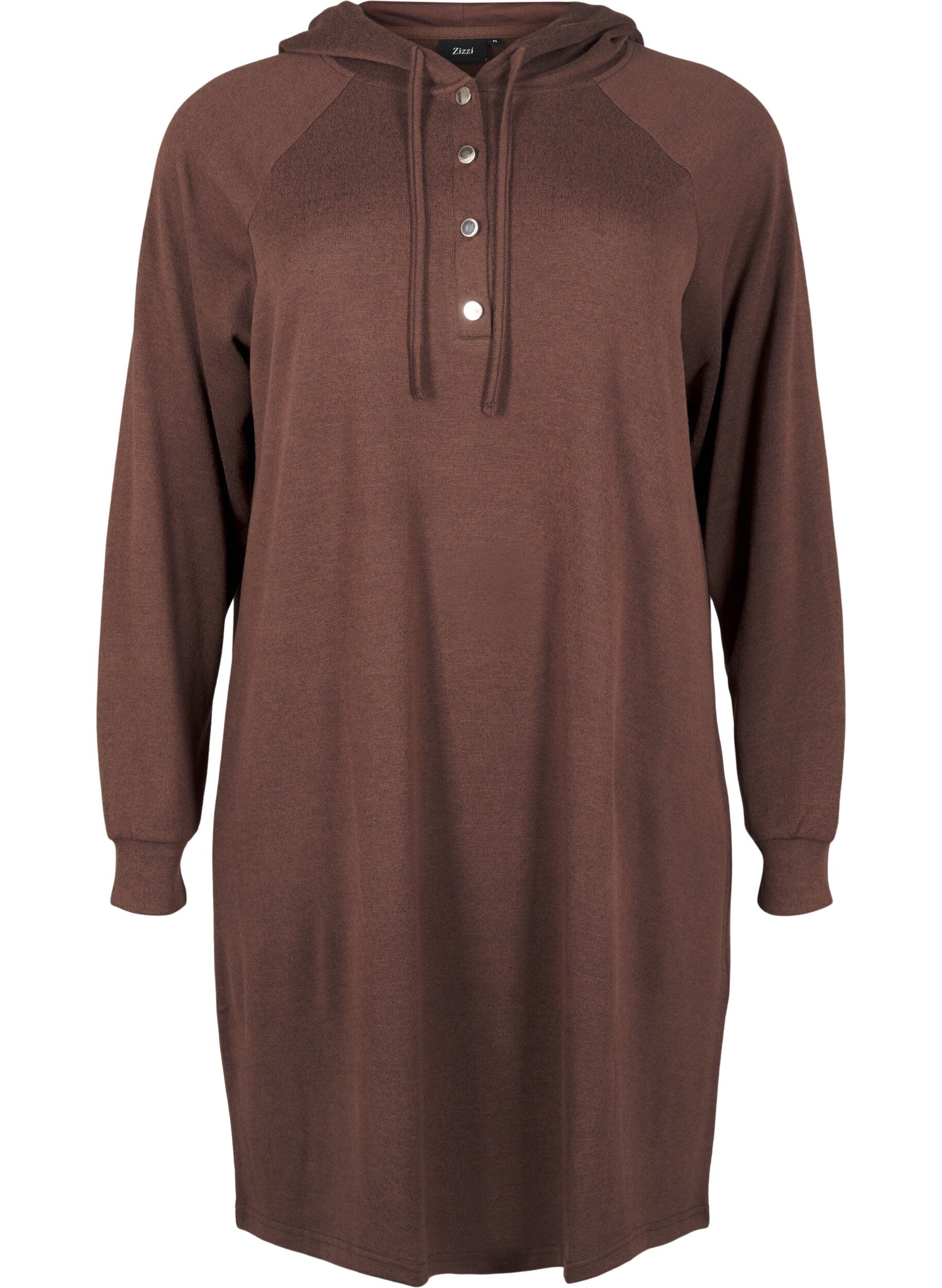 Zizzi Langarm-Sweatkleid mit Kapuze, Chocolate M. M&eacute;l., Packshot image number 0