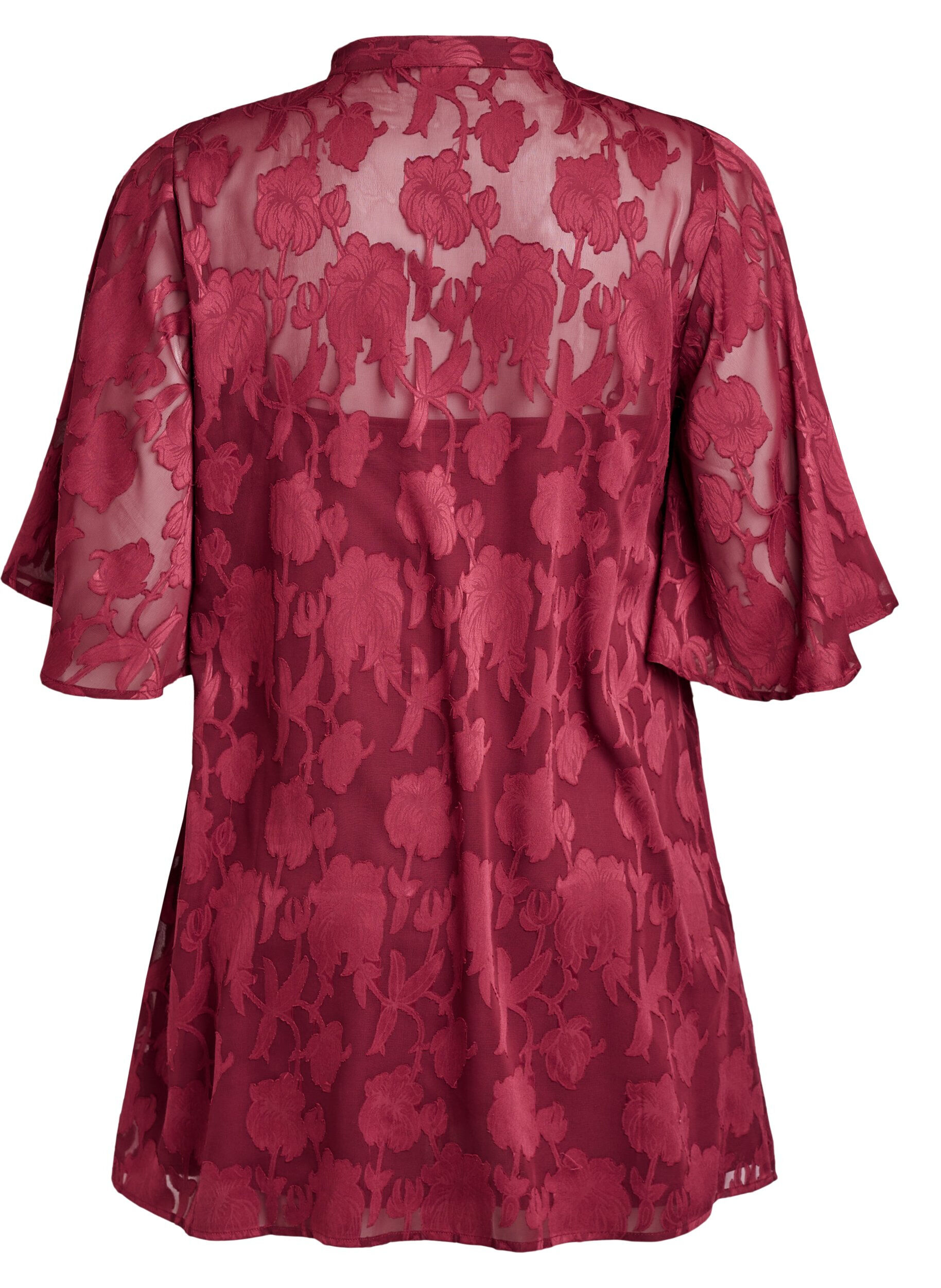 Zizzi Kurzes A-Linien-Kleid mit Blumenmuster, Dunkles Bordeaux, Packshot image number 1