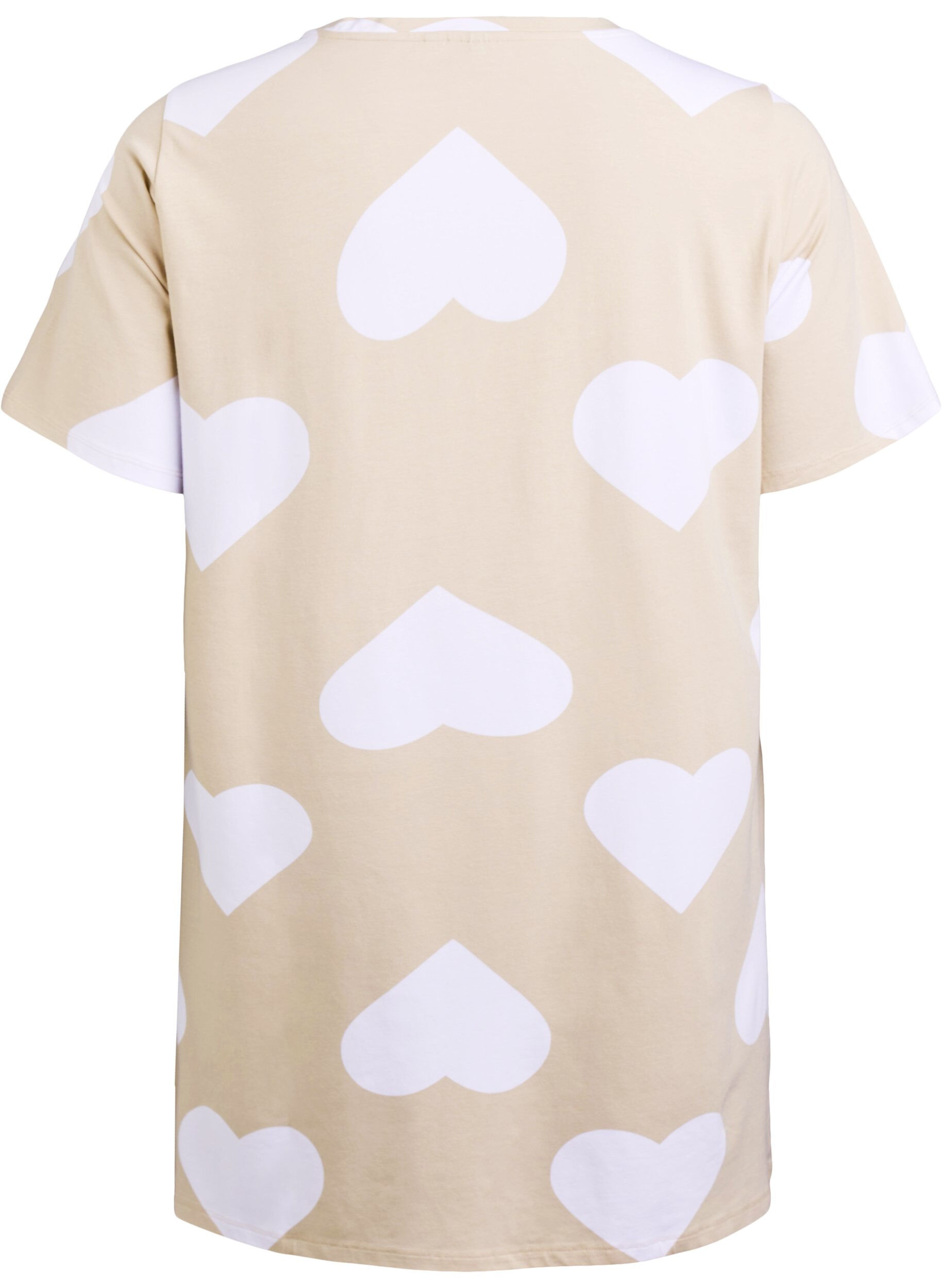 Zizzi Langes Nachtshirt aus Modal-Mischung mit Herzen, Beige, Packshot image number 1