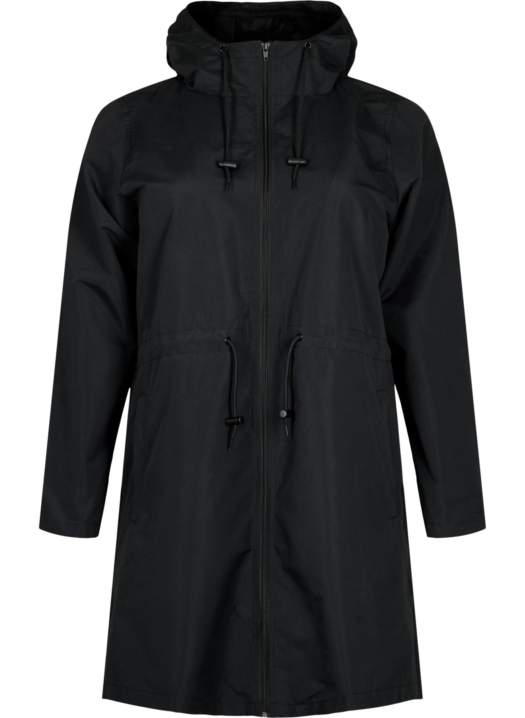 Zizzi FLASH - Wasserabweisender Parka mit Kapuze, Black, Packshot image number 0