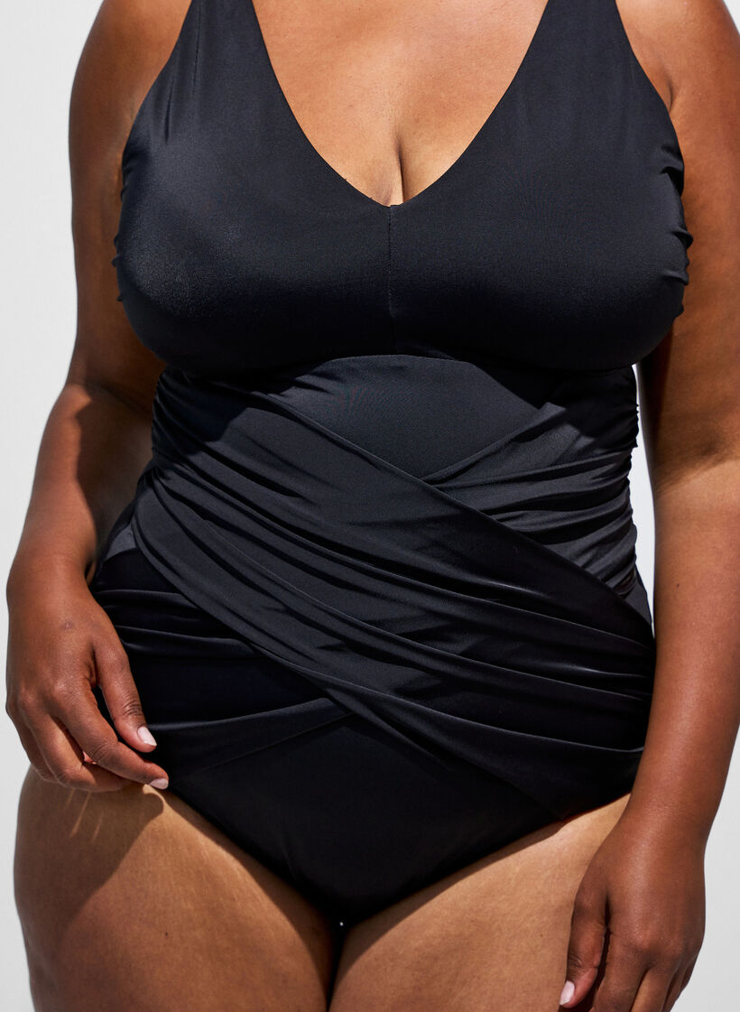 Badeanzug mit gekreuztem Raffungselement, Schwarz, Model image number 2