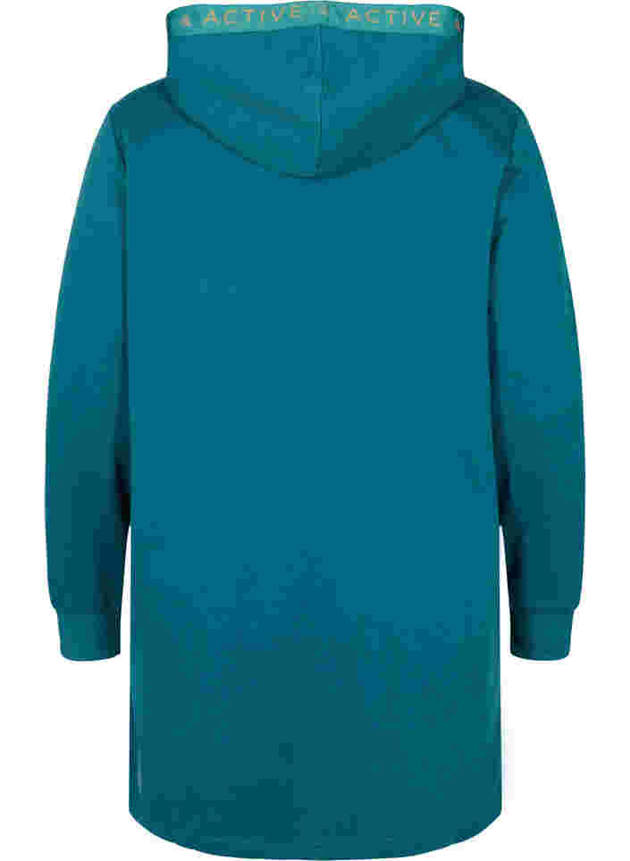 Langes Sweatshirt mit Kapuze und sportlichen Details, Deep Teal, Packshot image number 1