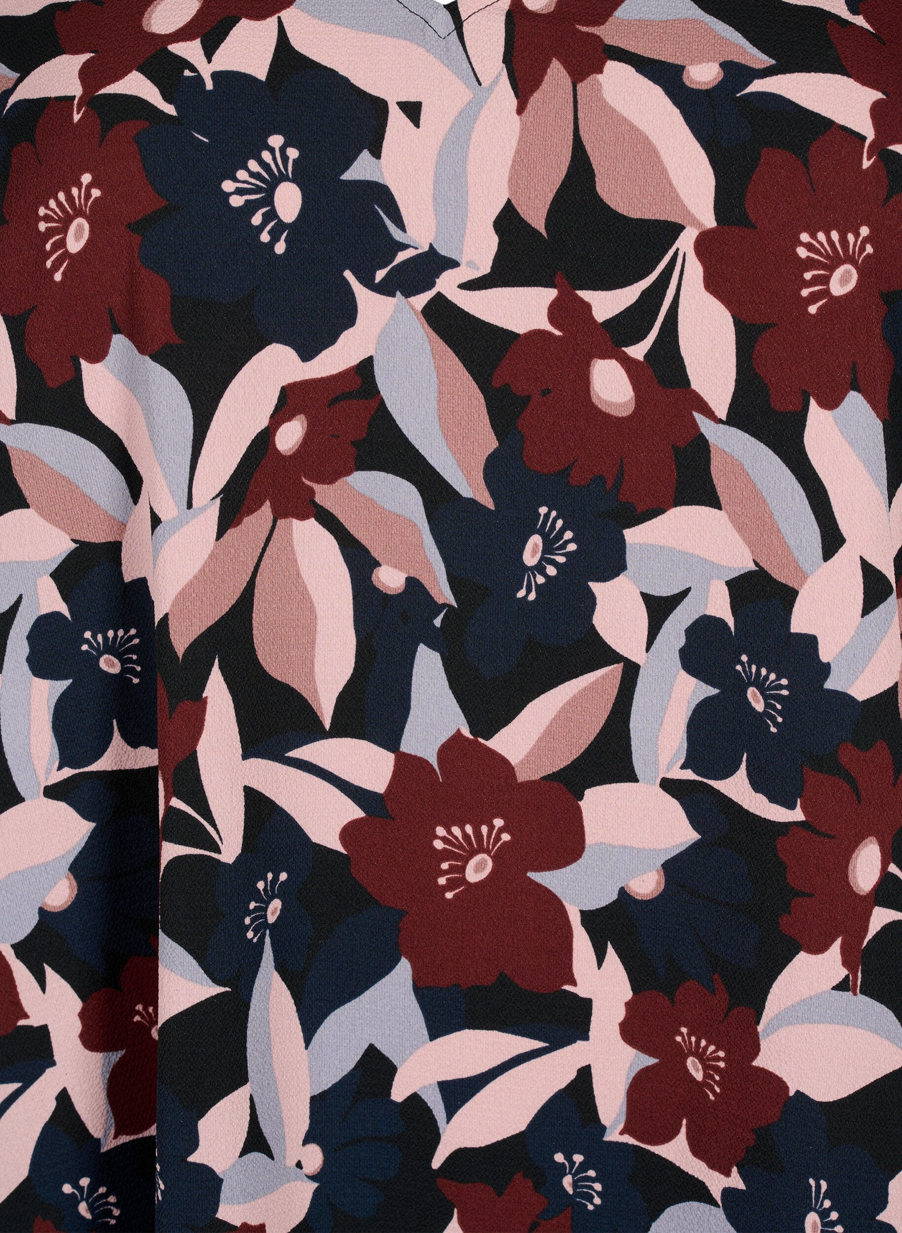 Zizzi Kleid mit V-Ausschnitt und Aufdruck, Black R. Flower AOP, Packshot image number 2