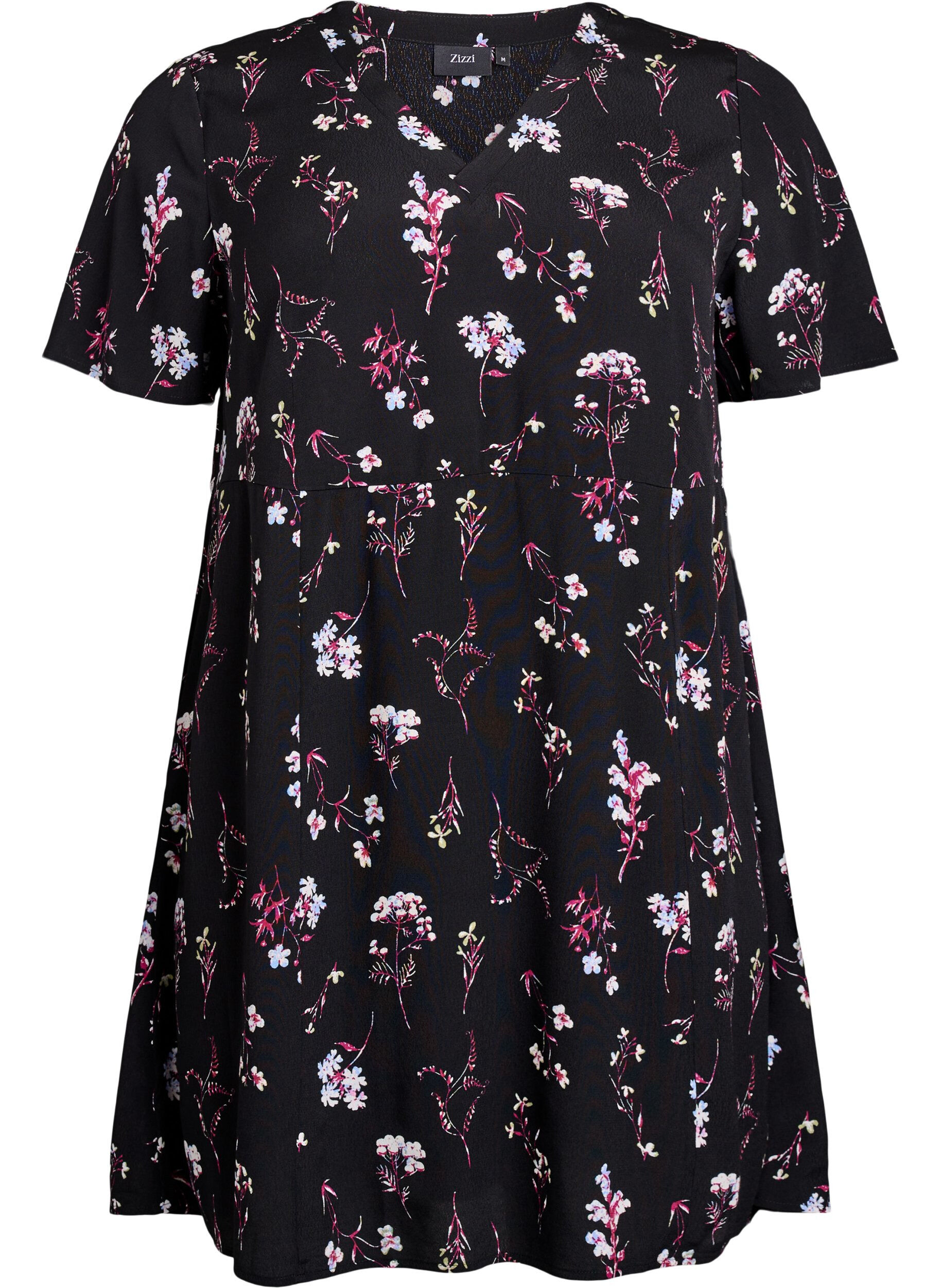 ZizziKurzes Kleid mit Blumendruck, Schwarz, Packshot image number 0