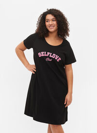 Nachthemd aus Baumwolle mit kurzen Ärmeln, Black w. Self, Model