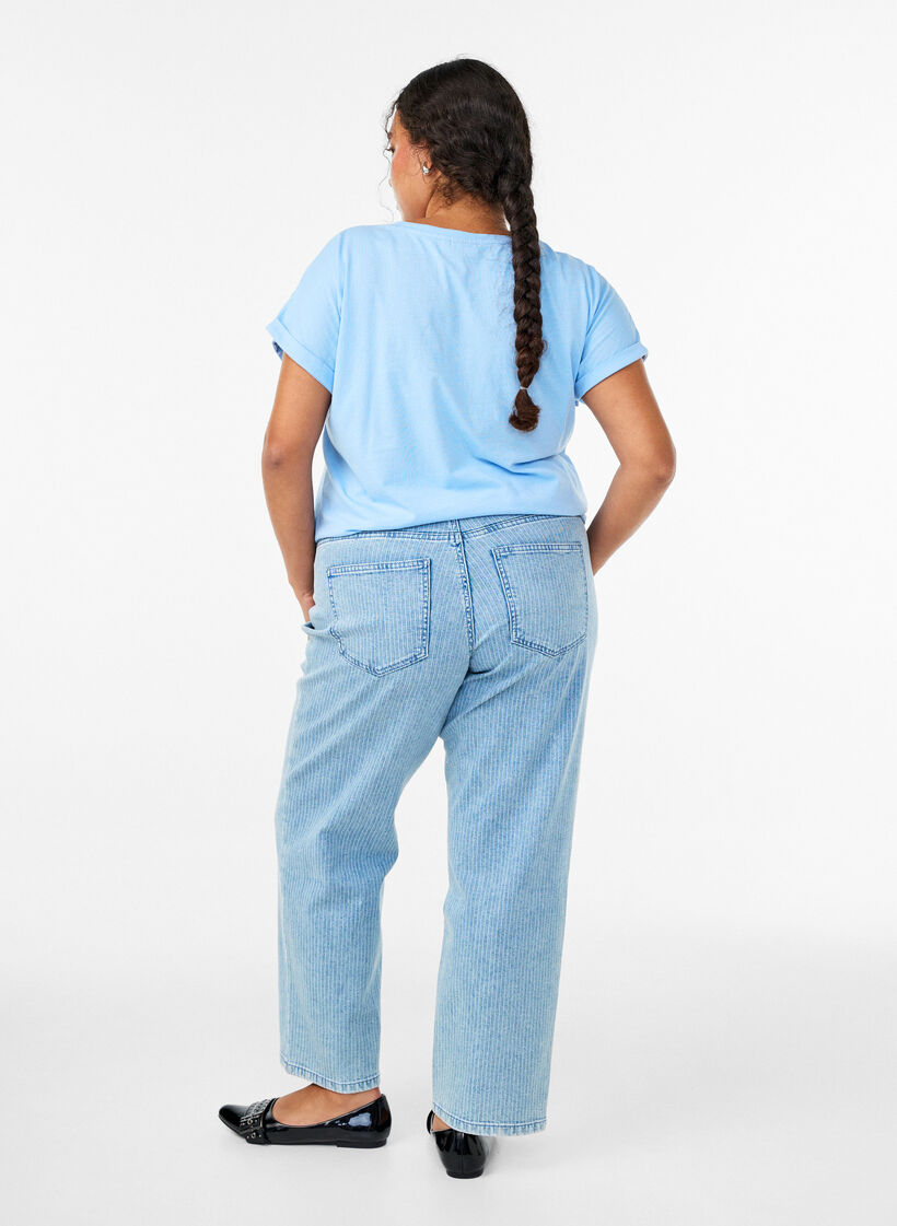 Nadelstreifenjeans mit gerader Passform, Blau, Model image number 1