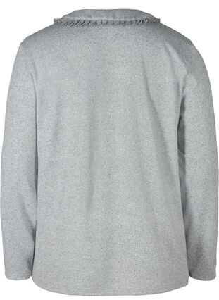 Bluse mit Rüschenkragen und dekorativen Knöpfen, Light Grey Melange, Packshot image number 1