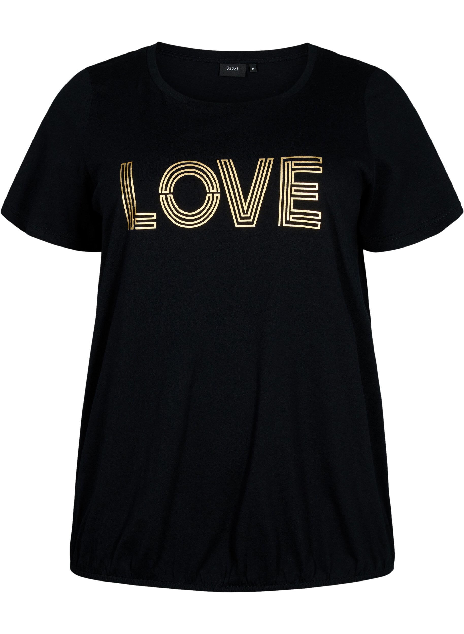 Zizzi Baumwoll-T-Shirt mit Folien-Druck, Black W. Love, Packshot image number 0