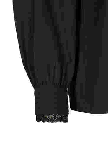 Langärmelige Bluse mit V-Ausschnitt, Black, Packshot image number 3