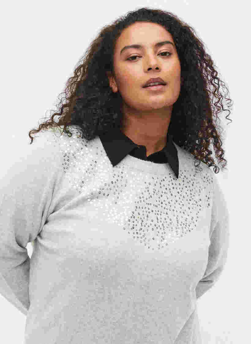 Melange-Strickbluse mit Pailletten, Light Grey Melange, Model image number 2