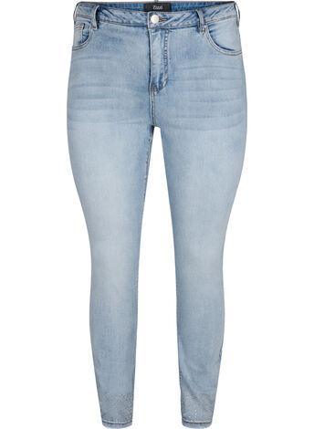 Amy Jeans mit hoher Taille und dekorativen Steinen