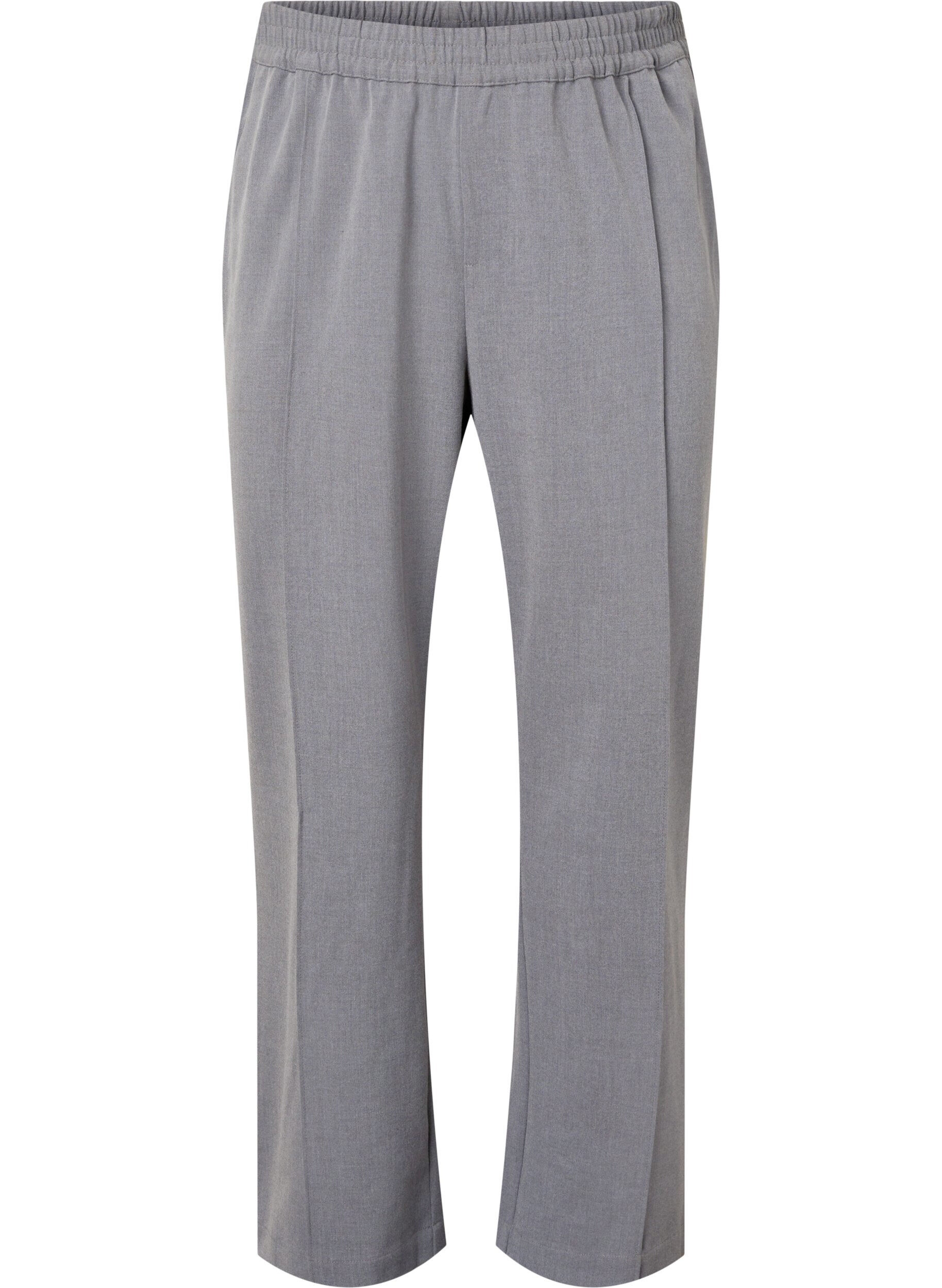 Zizzi Graue melierte Hose mit elastischem Bund, Medium Grey Melange, Packshot image number 0