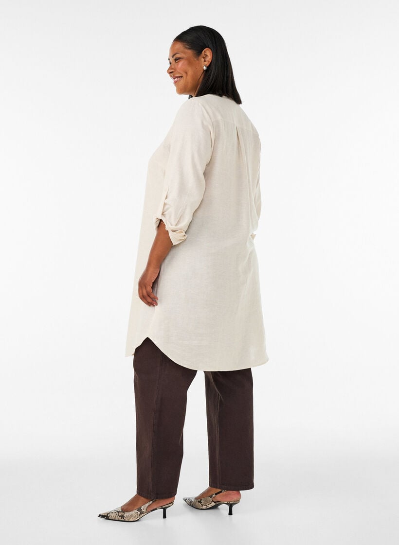 Lange Bluse aus Leinen und Viskose, Beige, Model image number 2