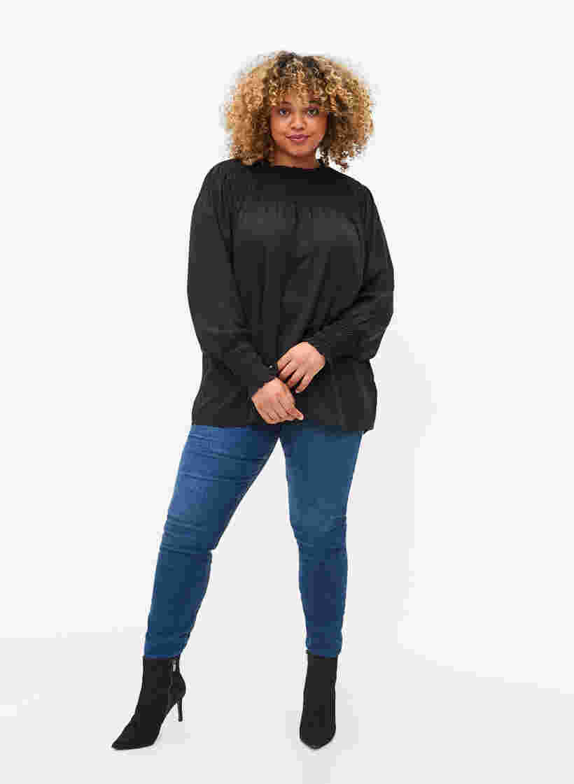 Langärmelige Bluse mit Smock, Black, Model image number 2
